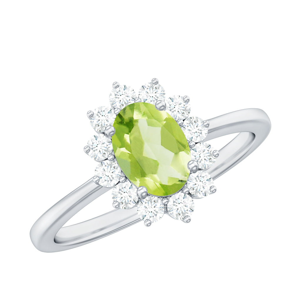 1 CT Princess Diana Inspired Peridot and Diamond Engagement Ring Peridot - ( AAA ) - Quality - Rosec Jewels