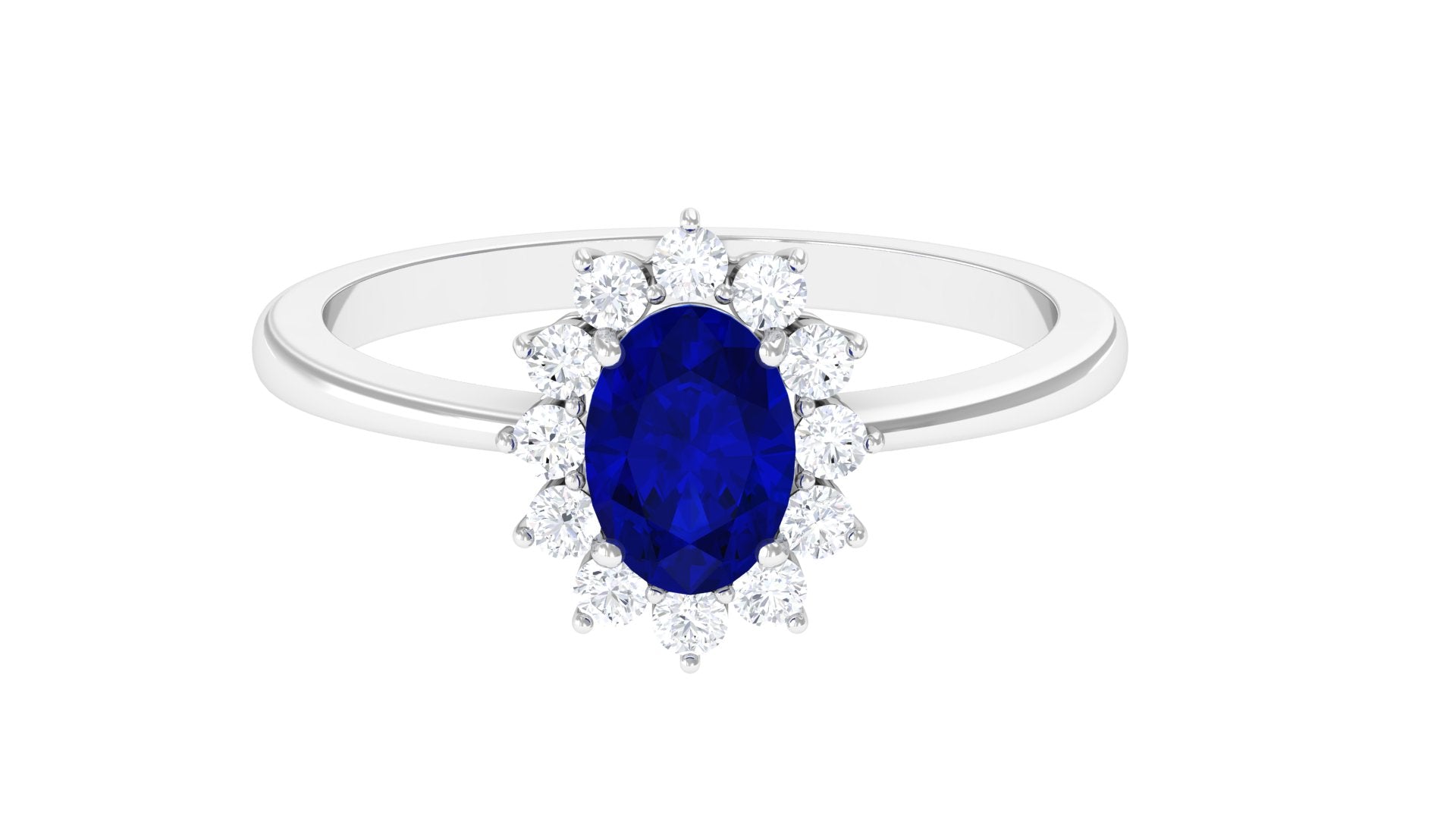 Princess Diana Inspired Lab Grown Blue Sapphire Engagement Ring with Diamond Lab Created Blue Sapphire - ( AAAA ) - Quality - Rosec Jewels