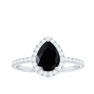 1 CT Teardrop Created Black Diamond Halo Engagement Ring with Diamond Lab Created Black Diamond - ( AAAA ) - Quality - Rosec Jewels