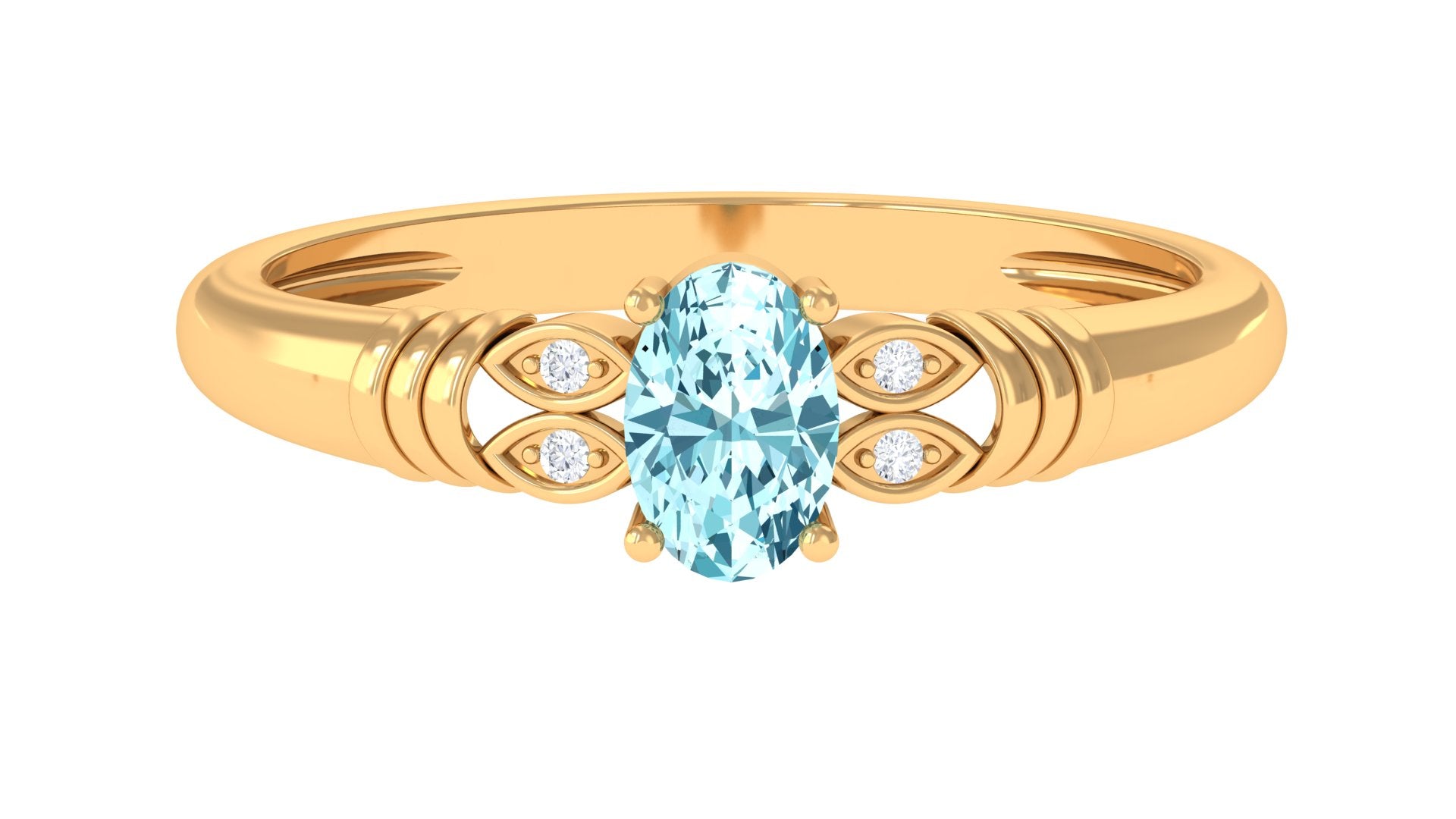 1/2 CT Oval Aquamarine Engagement Ring with Diamond Aquamarine - ( AAA ) - Quality - Rosec Jewels
