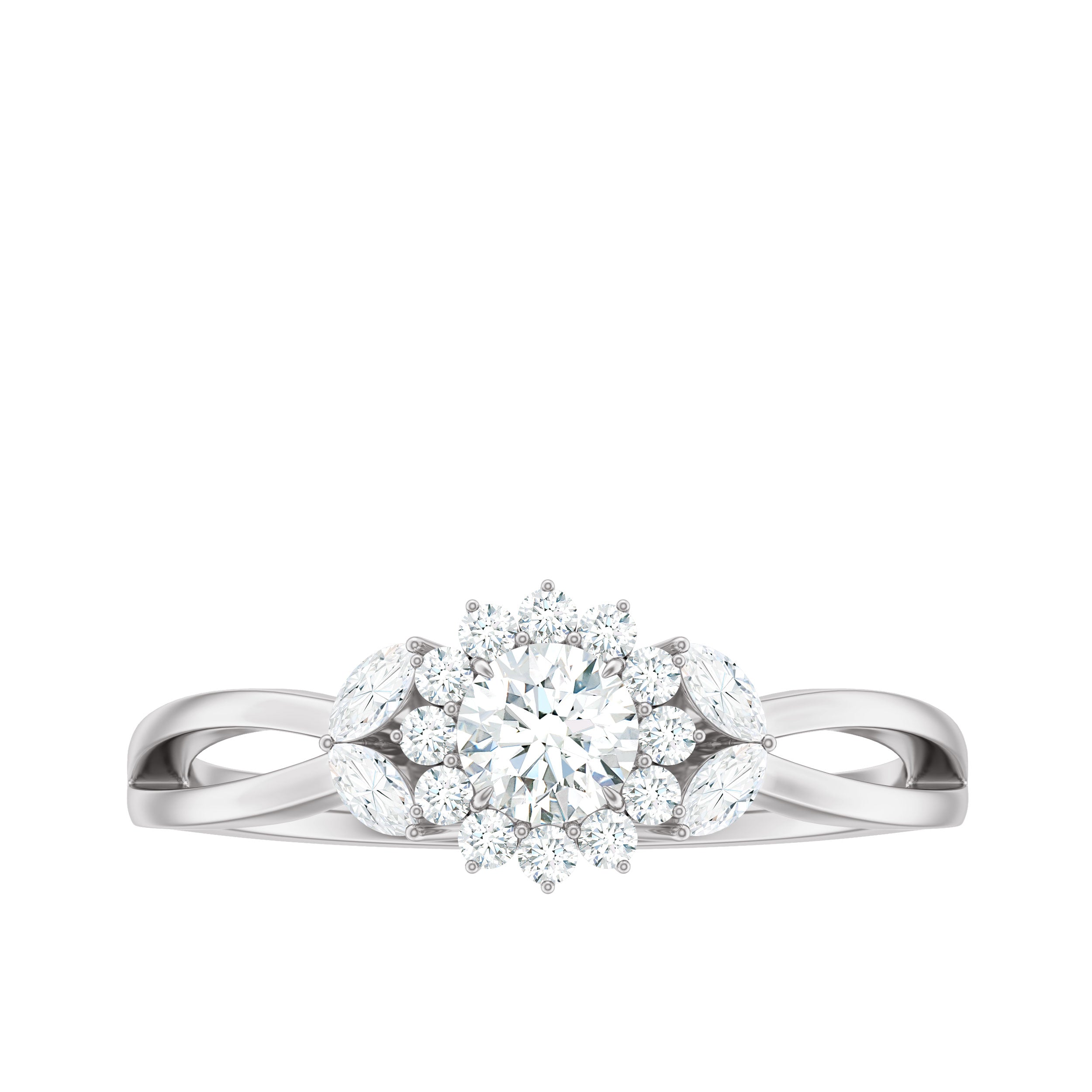 Split Shank Moissanite Flower Engagement Ring Moissanite - ( D-VS1 ) - Color and Clarity - Rosec Jewels