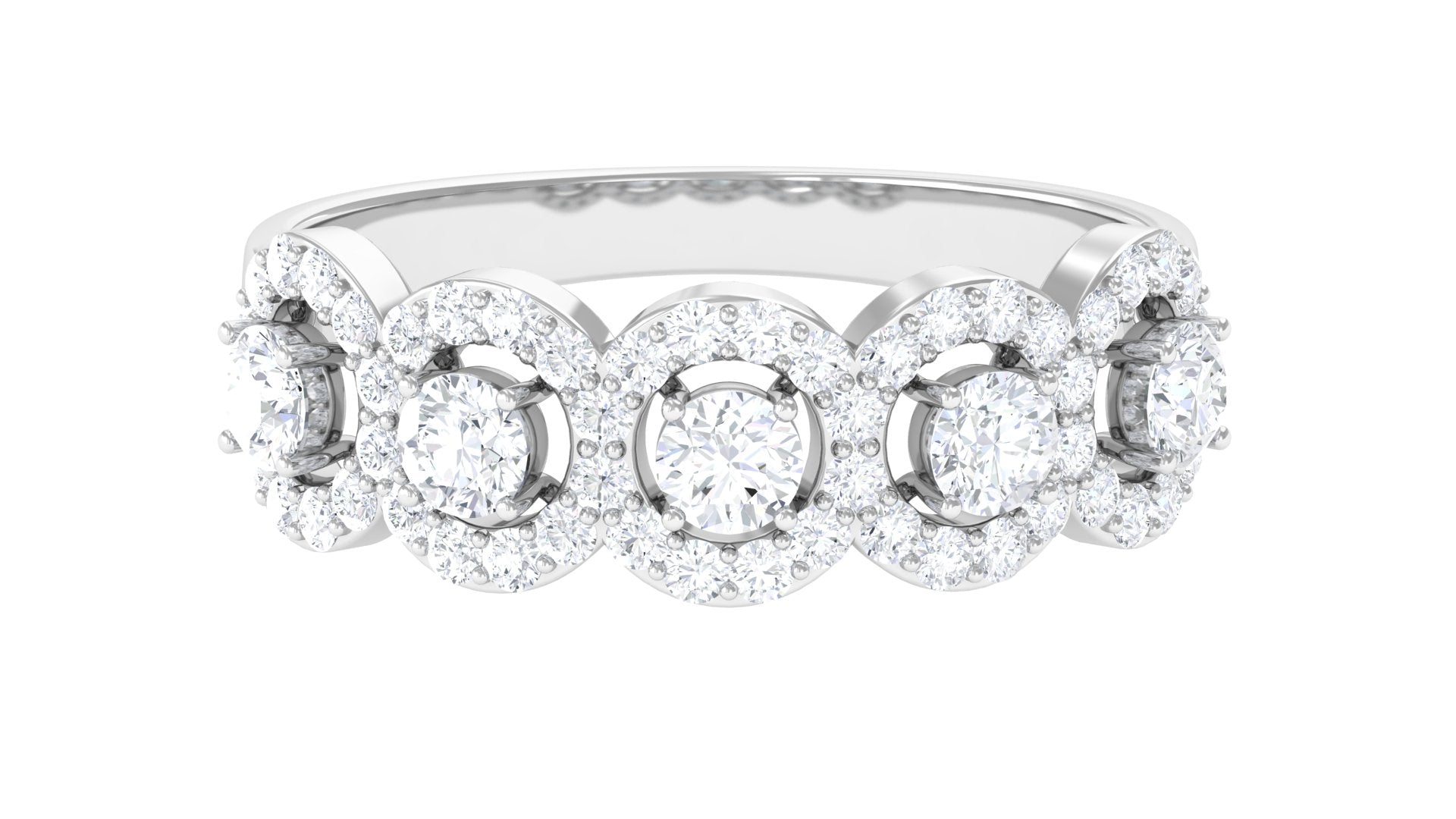 Classic Diamond Halo Half Eternity Ring Diamond - ( HI-SI ) - Color and Clarity - Rosec Jewels