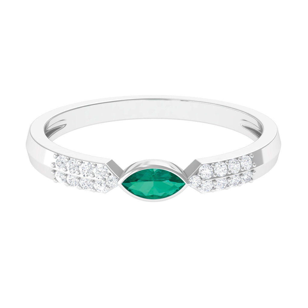 Marquise Cut Real Emerald East West Promise Ring with Diamond