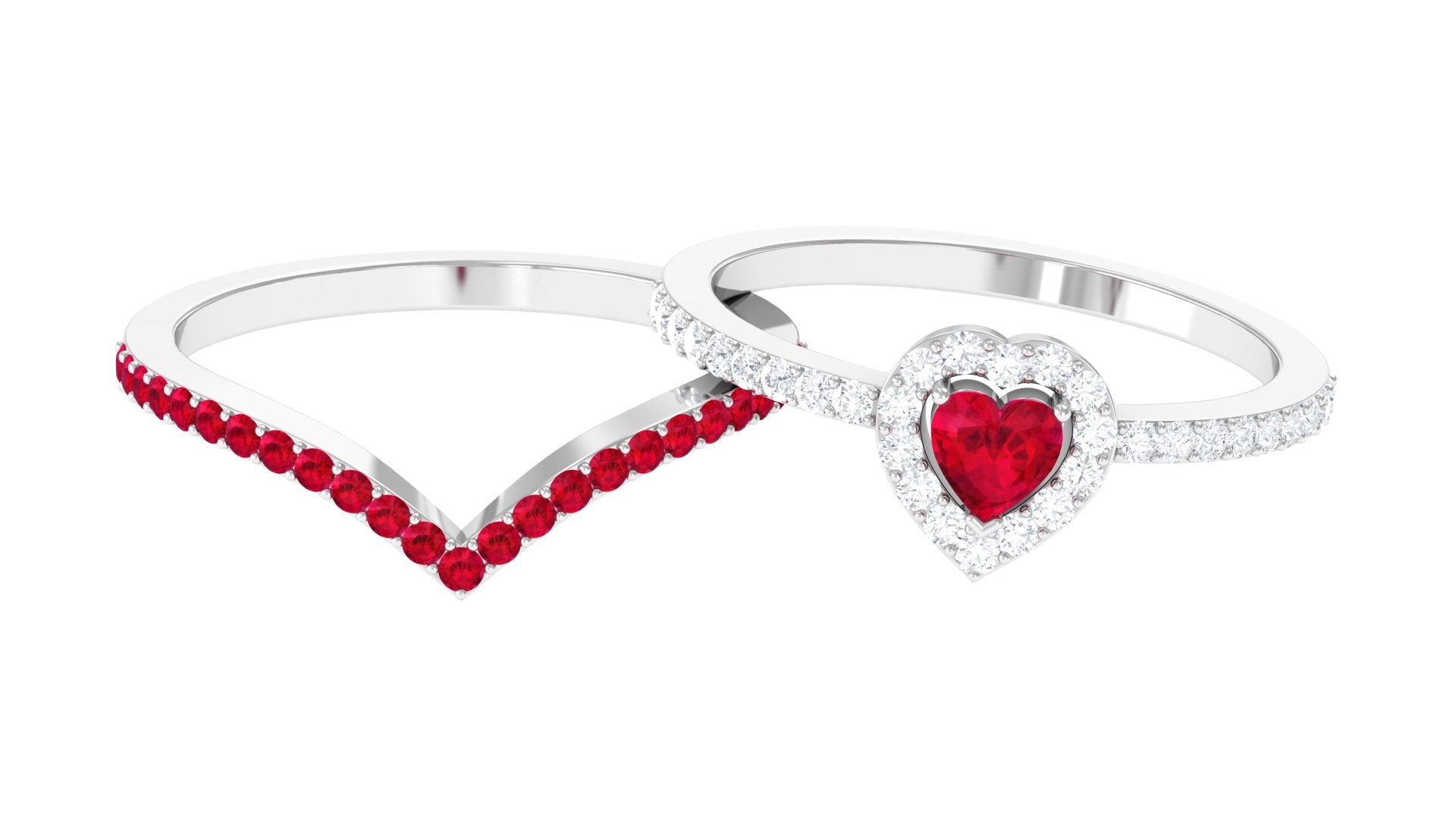 Created Ruby and Diamond Heart Shape Wedding Ring Set Lab Created Ruby - ( AAAA ) - Quality - Rosec Jewels