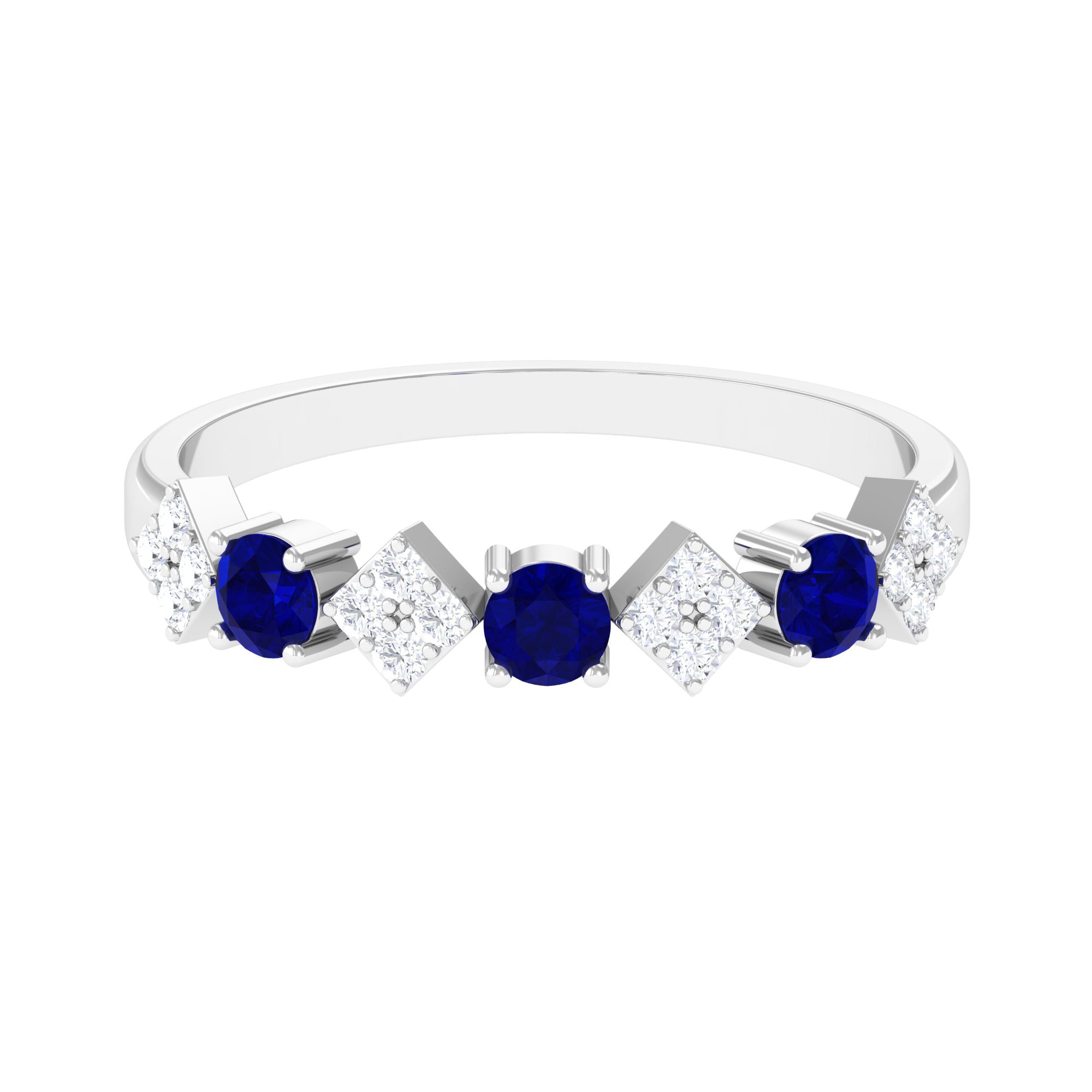 Simple Blue Sapphire and Diamond Half Eternity Ring Blue Sapphire - ( AAA ) - Quality - Rosec Jewels
