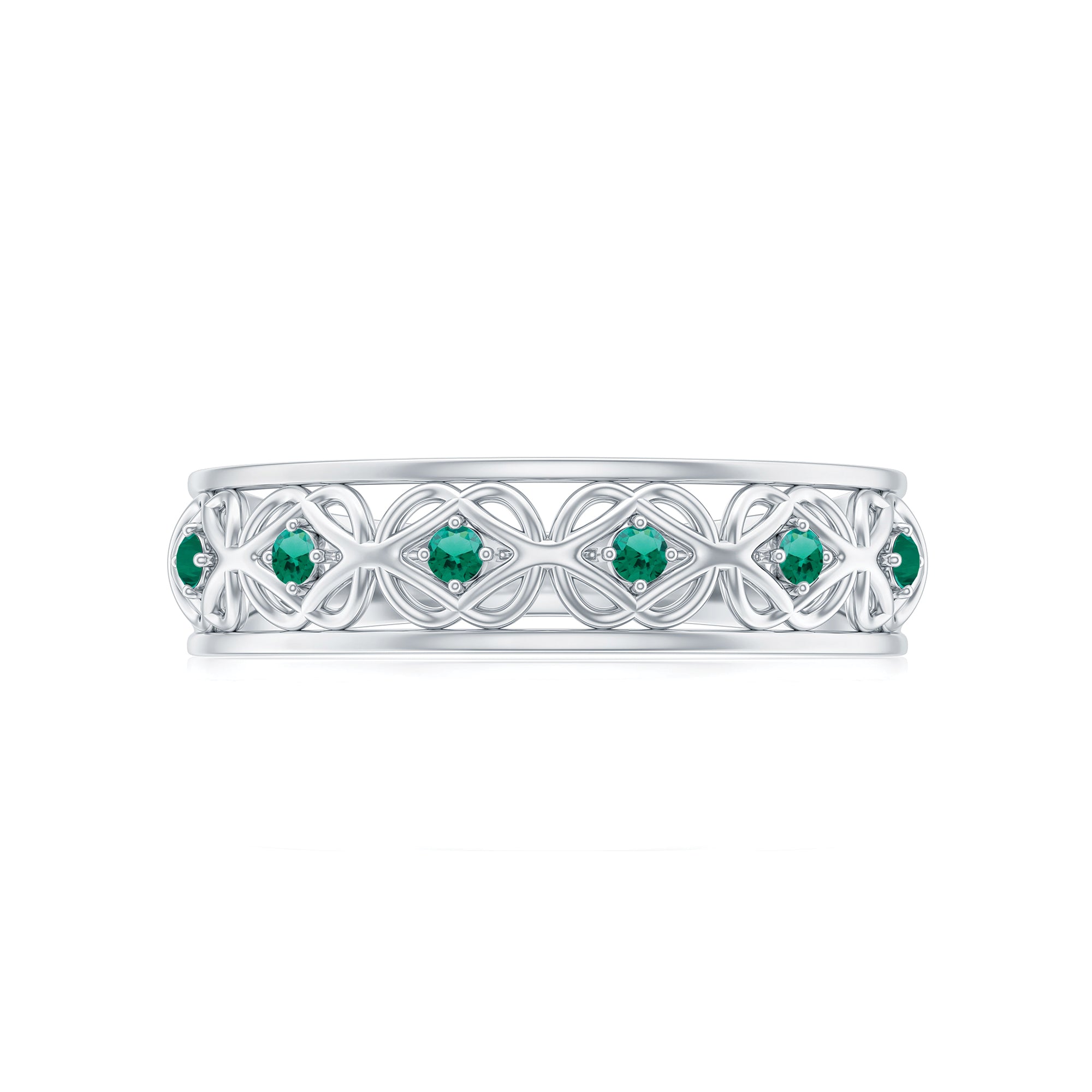 Vintage Style Lab Grown Emerald Celtic Knot Half Eternity Band Lab Created Emerald - ( AAAA ) - Quality - Rosec Jewels