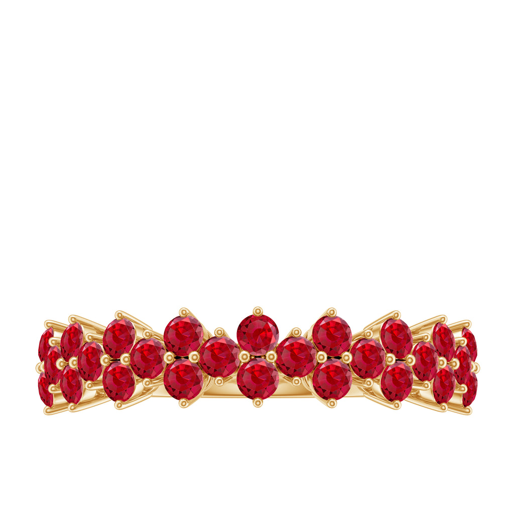 1.25 CT Created Ruby Cluster Eternity Ring in Prong Setting Lab Created Ruby - ( AAAA ) - Quality - Rosec Jewels