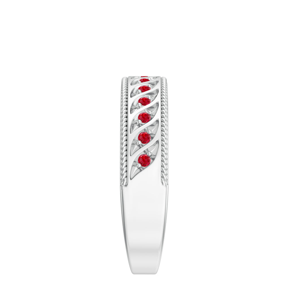 Lab-Created Ruby Designer Wedding Band Ring in Gold Lab Created Ruby - ( AAAA ) - Quality - Rosec Jewels