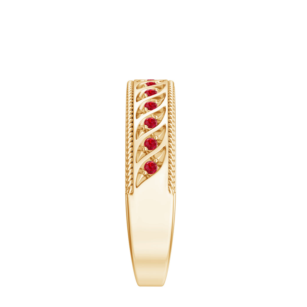 Lab-Created Ruby Designer Wedding Band Ring in Gold Lab Created Ruby - ( AAAA ) - Quality - Rosec Jewels