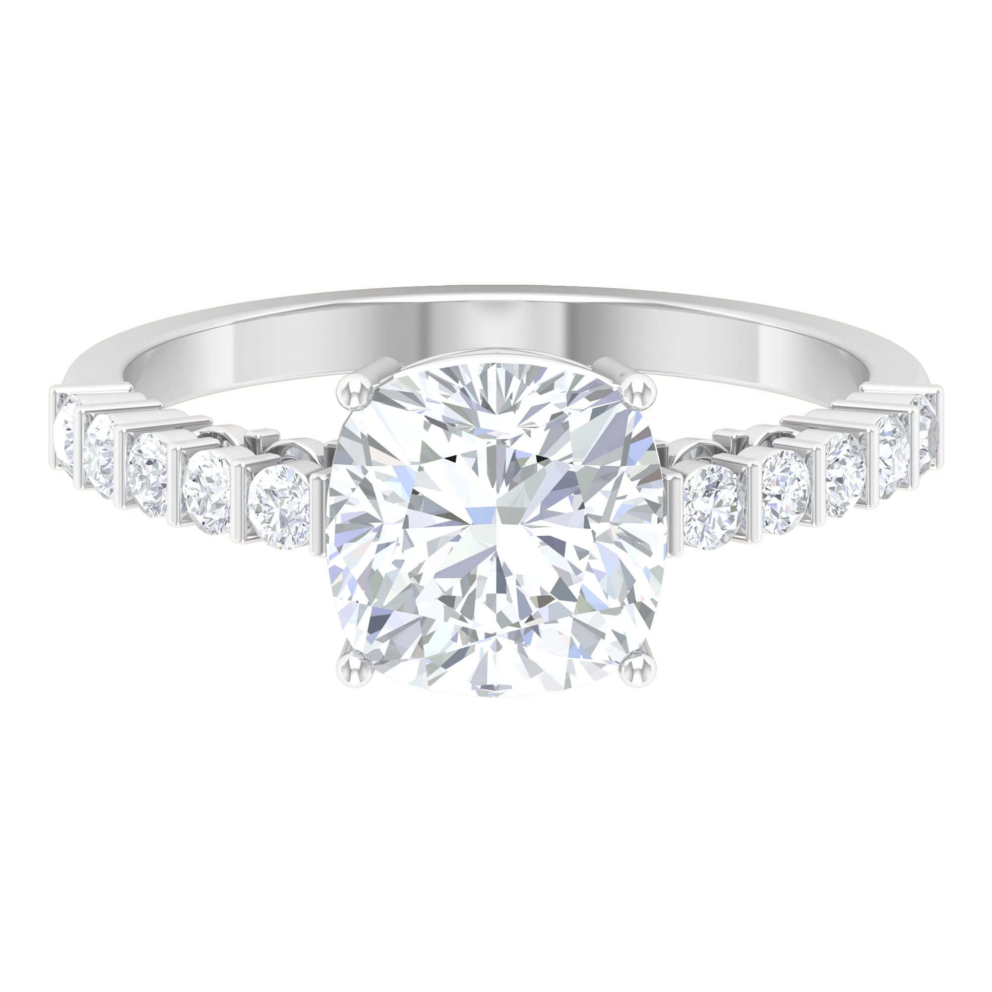 Cushion Cut Solitaire Moissanite Engagement Ring with Side Stones Moissanite - ( D-VS1 ) - Color and Clarity - Rosec Jewels