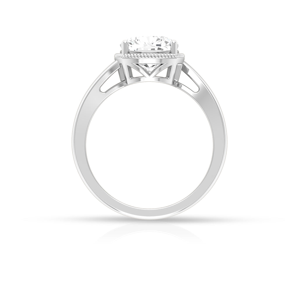 8 MM Cushion Cut Moissanite Solitaire Ring in 4 Prong Setting with Rope Frame and Bypass Shank Moissanite - ( D-VS1 ) - Color and Clarity - Rosec Jewels