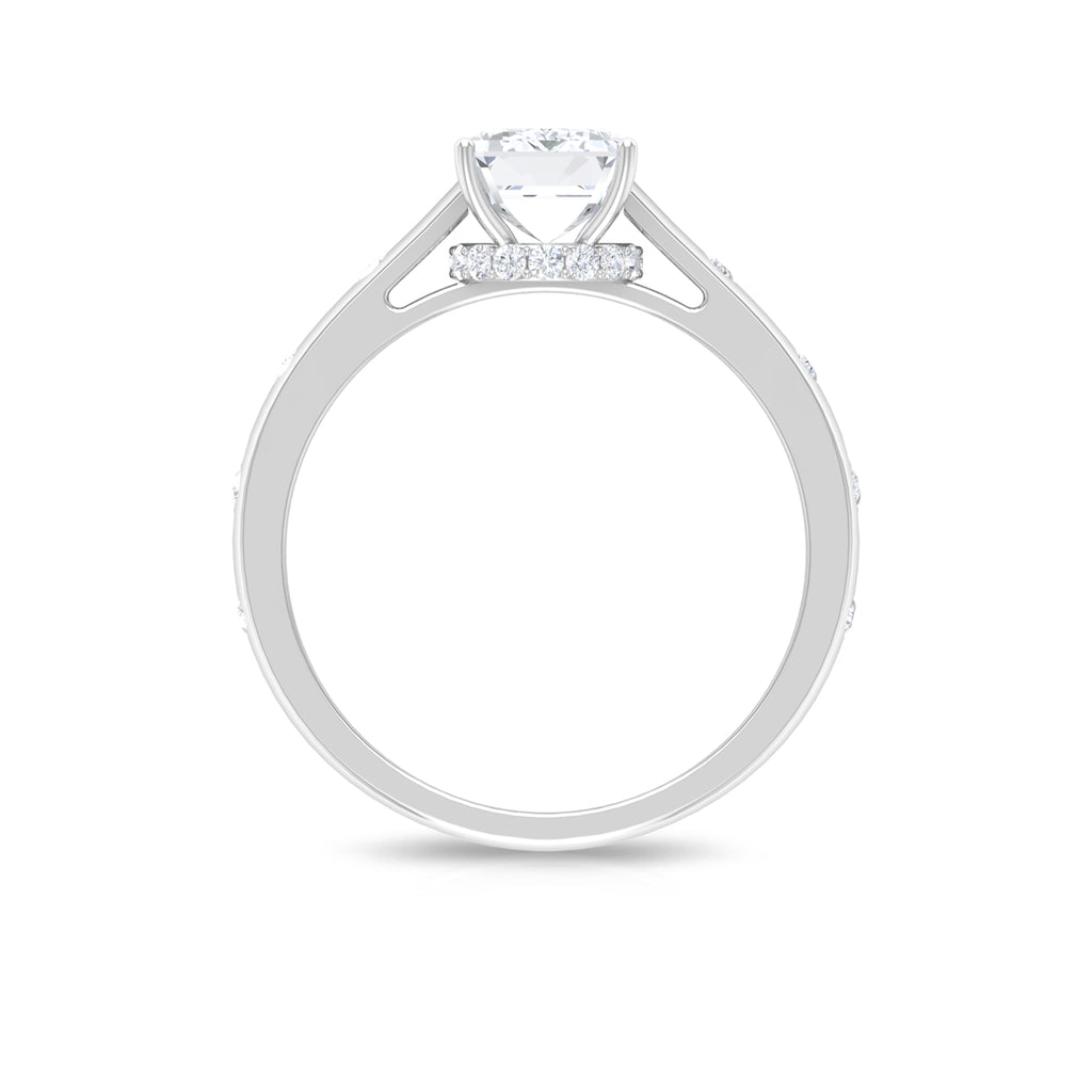 2 CT Prong Setting Moissanite Solitaire Engagement Ring with Hidden Halo and Sleek Accent Moissanite - ( D-VS1 ) - Color and Clarity - Rosec Jewels