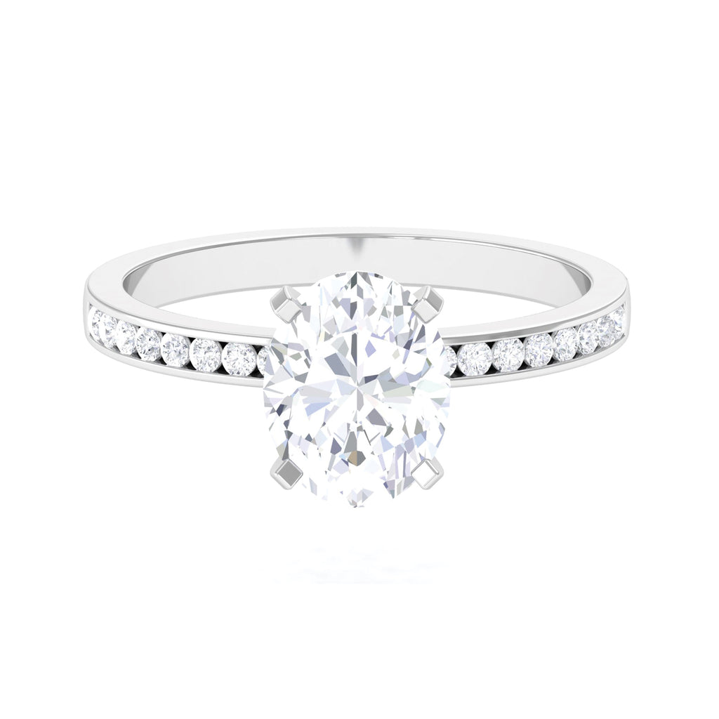 Solitaire Moissanite Oval Engagement Ring with Side Stones