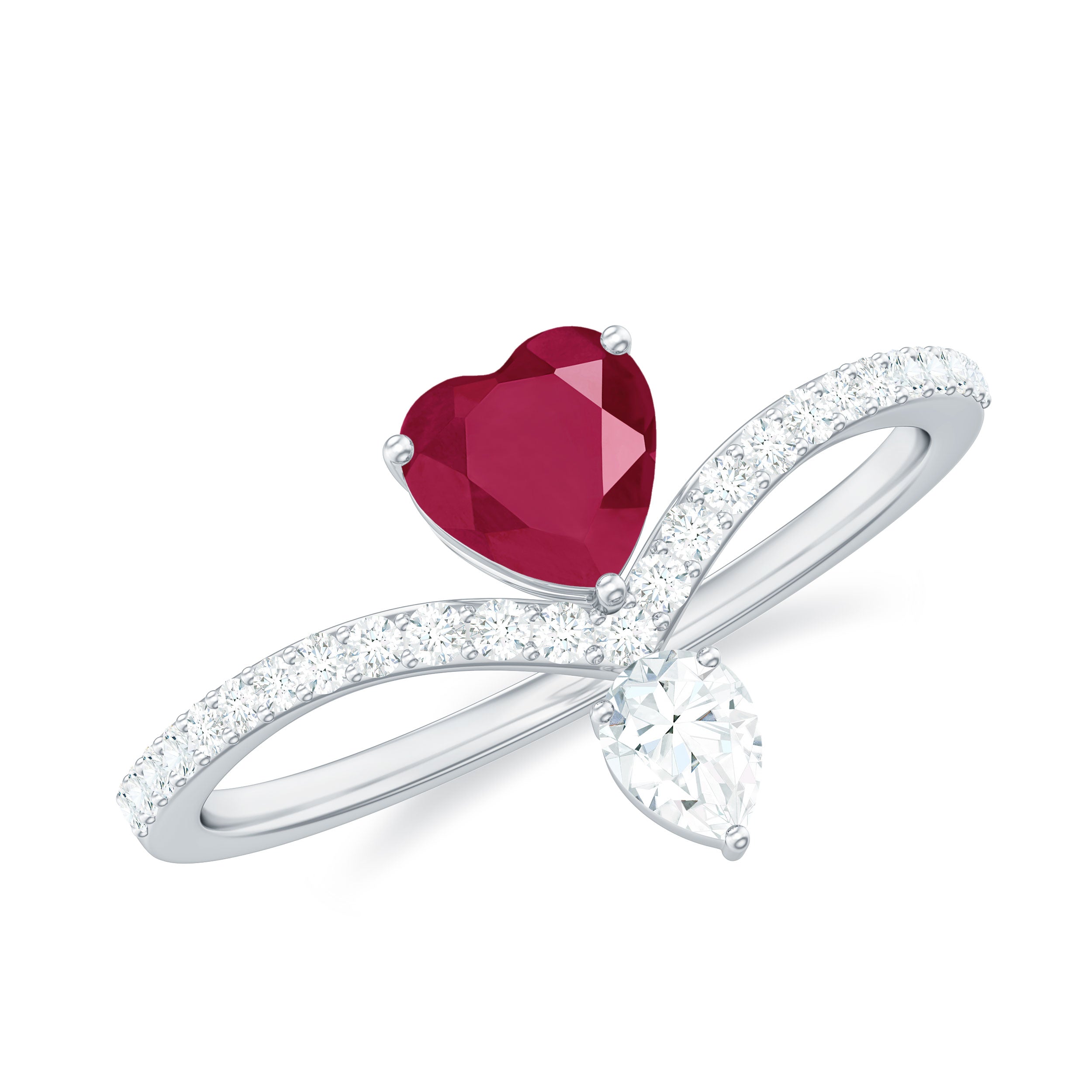 Designer Ruby Heart Engagement Ring with Diamond Ruby - ( AAA ) - Quality - Rosec Jewels