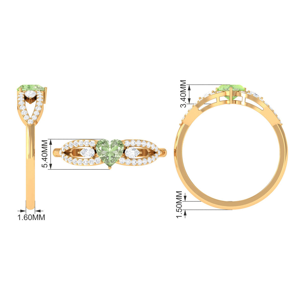 Rosec Jewels-1 CT Real Green Sapphire Solitaire Ring with Diamond Accent