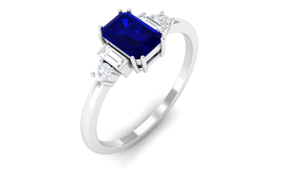Rosec Jewels-1 CT Minimal Blue Sapphire Solitaire Ring with Moissanite