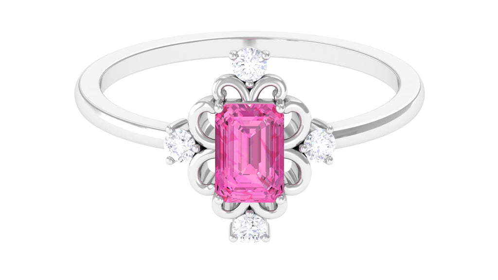 Rosec Jewels-Vintage Inspired Pink Sapphire Solitaire Ring with Moissanite