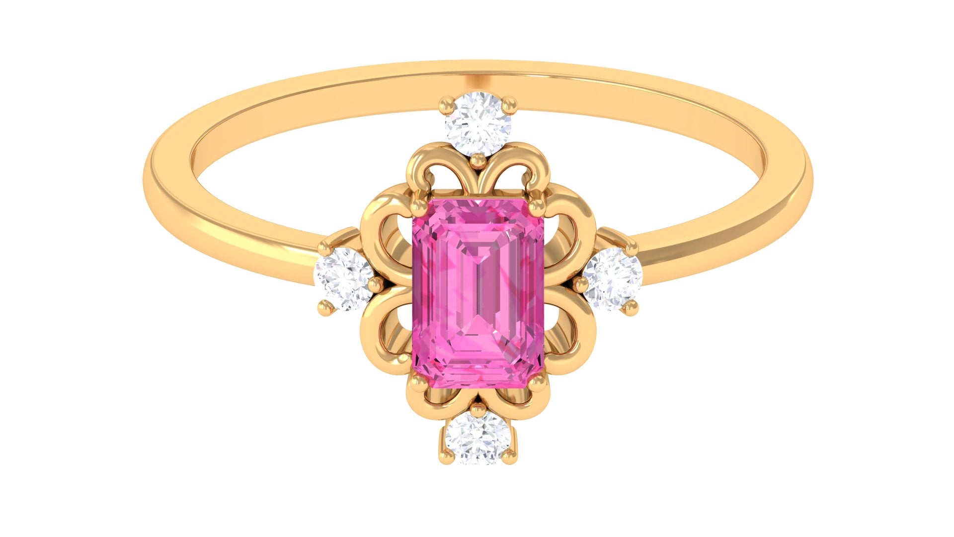Vintage Inspired Pink Sapphire Solitaire Ring with Moissanite Pink Sapphire - ( AAA ) - Quality - Rosec Jewels