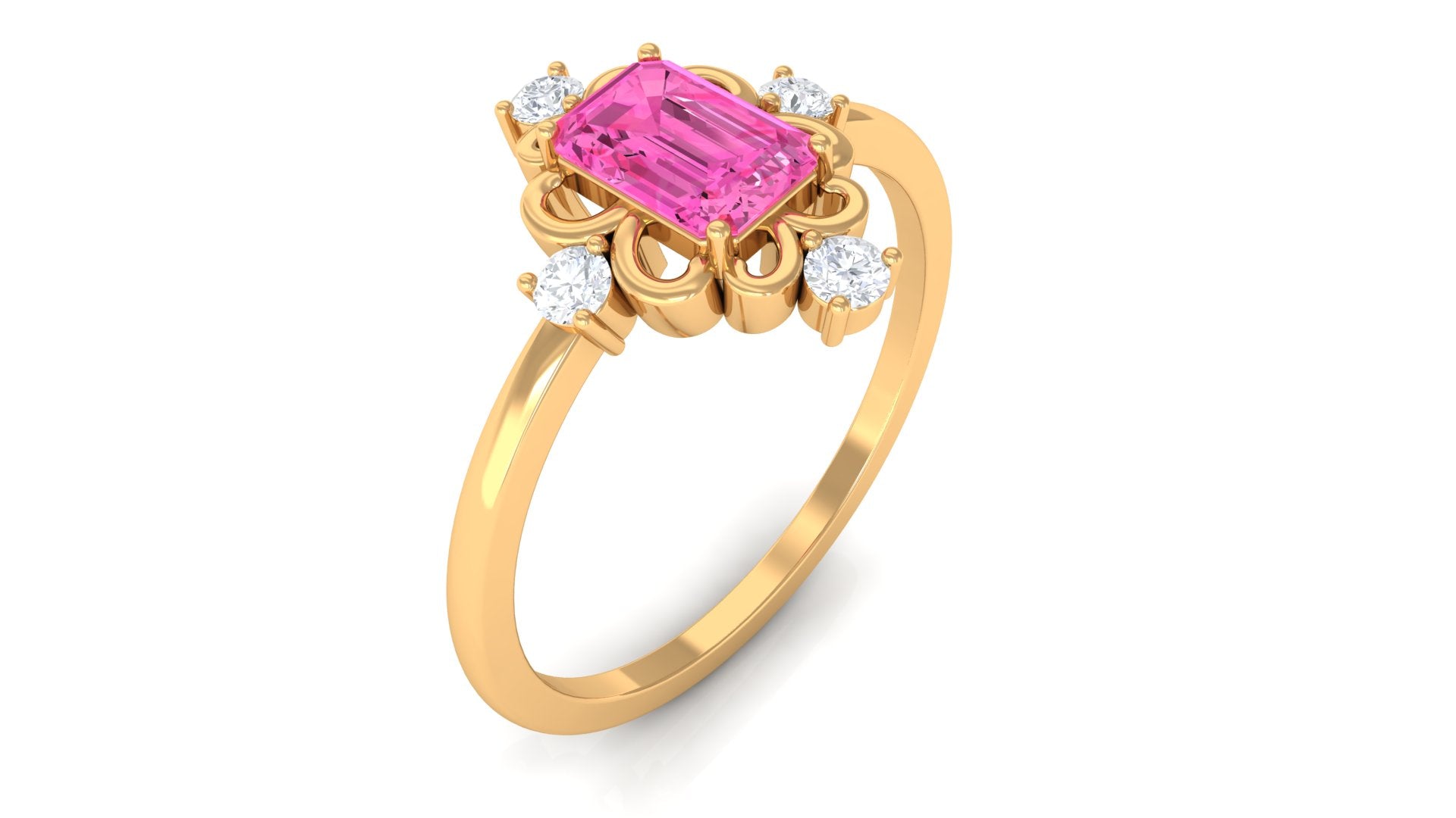 Vintage Inspired Pink Sapphire Solitaire Ring with Moissanite Pink Sapphire - ( AAA ) - Quality - Rosec Jewels