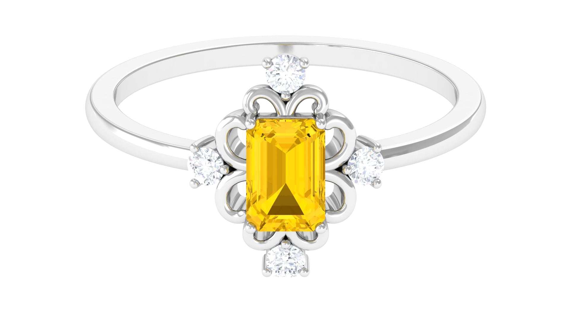 Vintage Inspired Solitaire Yellow Sapphire and Moissanite Ring Yellow Sapphire - ( AAA ) - Quality - Rosec Jewels