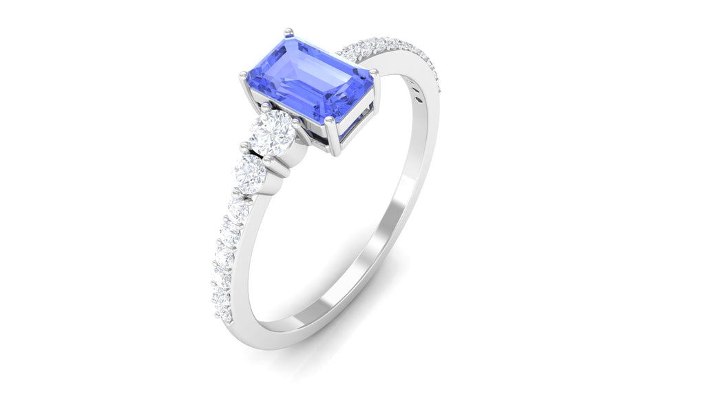 Rosec Jewels-Emerald Cut Tanzanite Solitaire Ring with Diamond