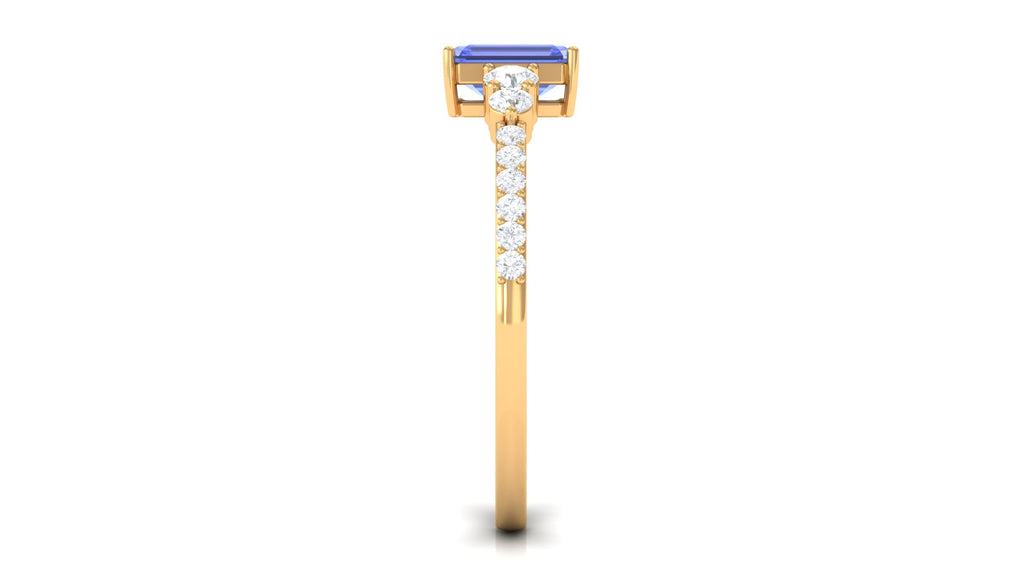 Rosec Jewels-Emerald Cut Tanzanite Solitaire Ring with Diamond