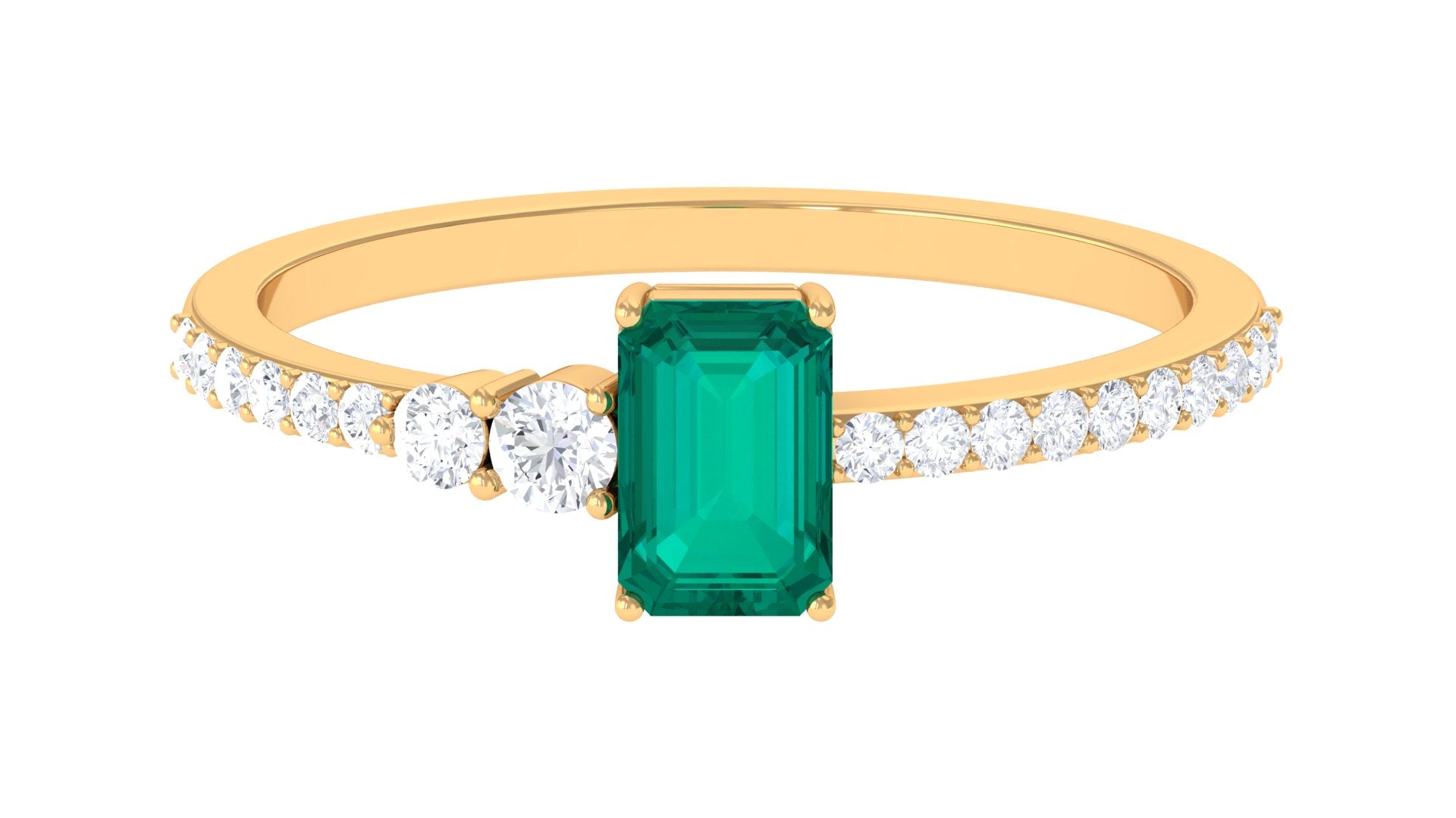 1.25 CT Natural Octagon shape Emerald Solitaire Promise Ring with Diamond Emerald - ( AAA ) - Quality - Rosec Jewels