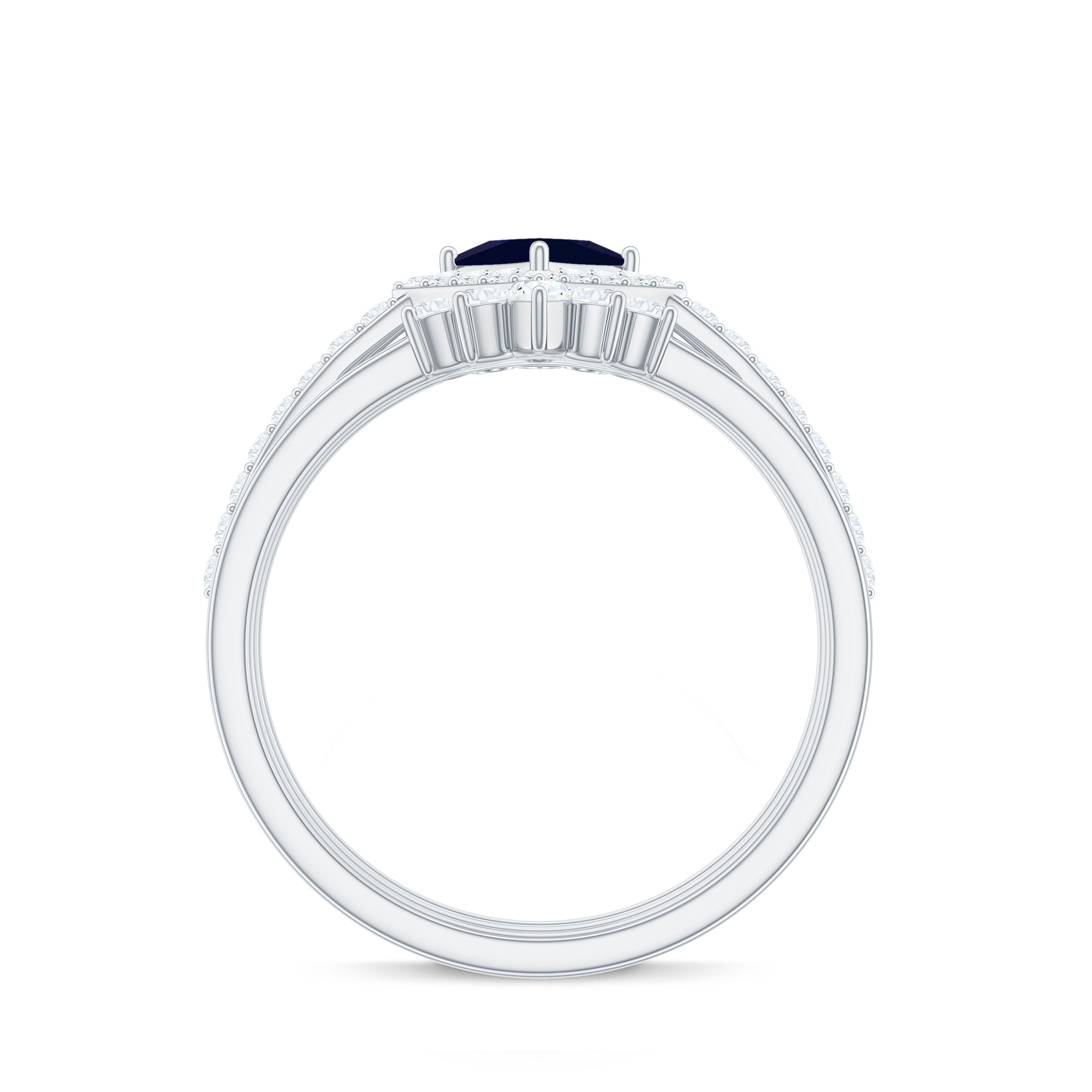1.5 CT Princess Cut Blue Sapphire Bridal Ring Set with Moissanite Halo Blue Sapphire - ( AAA ) - Quality - Rosec Jewels