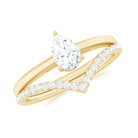 Pear Cut Solitaire Moissanite Ring Set with Enhancer Moissanite - ( D-VS1 ) - Color and Clarity - Rosec Jewels