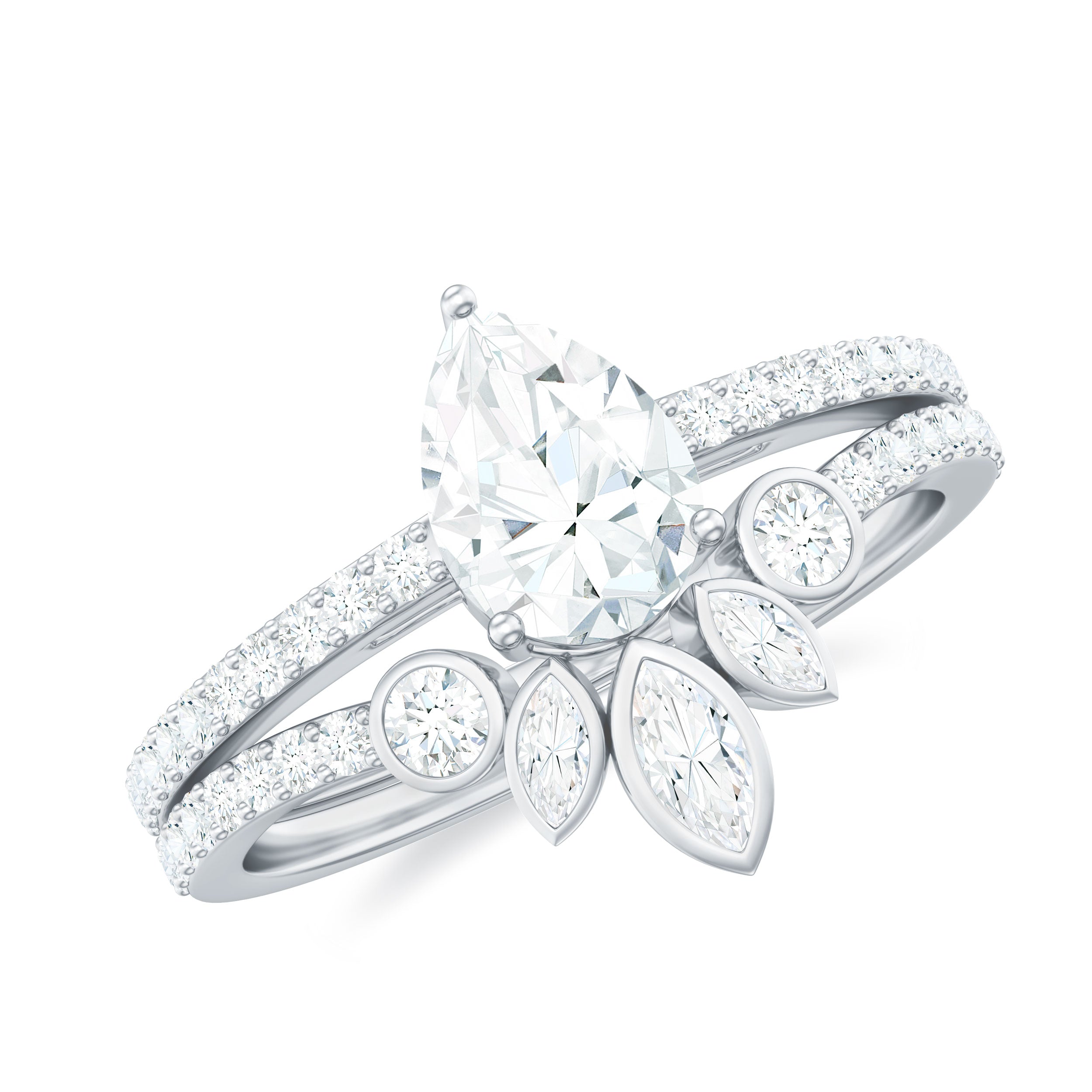 Pear Cut Certified Moissanite Solitaire Bridal Ring Set Moissanite - ( D-VS1 ) - Color and Clarity - Rosec Jewels