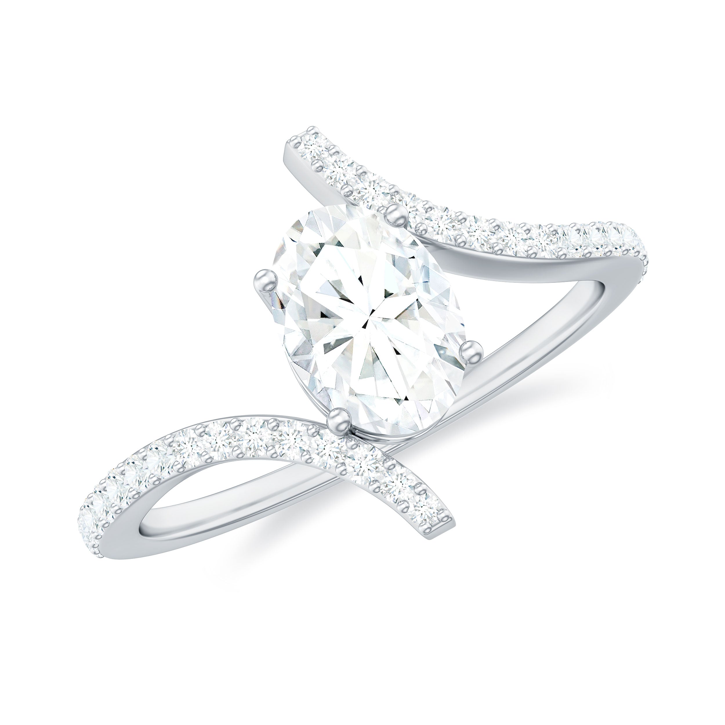 Minimal Moissanite Bypass Engagement Ring in Gold Moissanite - ( D-VS1 ) - Color and Clarity - Rosec Jewels