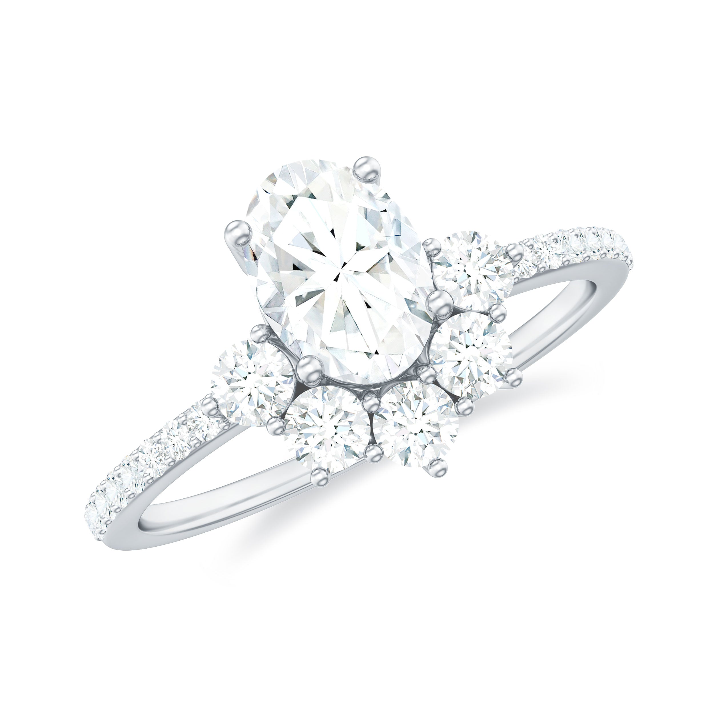 2 CT Oval Cubic Zirconia Engagement Ring with Half Halo Zircon - ( AAAA ) - Quality - Rosec Jewels