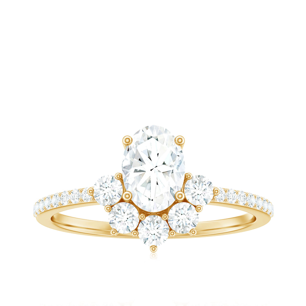 1.75 Carat Oval Moissanite Half Halo Engagement Ring in Gold Moissanite - ( D-VS1 ) - Color and Clarity - Rosec Jewels