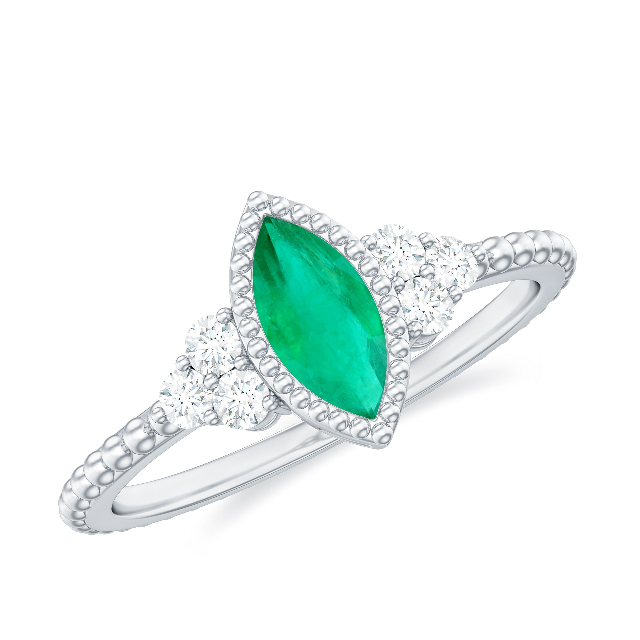1.25 CT Bezel Set Emerald Solitaire Promise Ring with Diamond Trio Emerald - ( AAA ) - Quality - Rosec Jewels