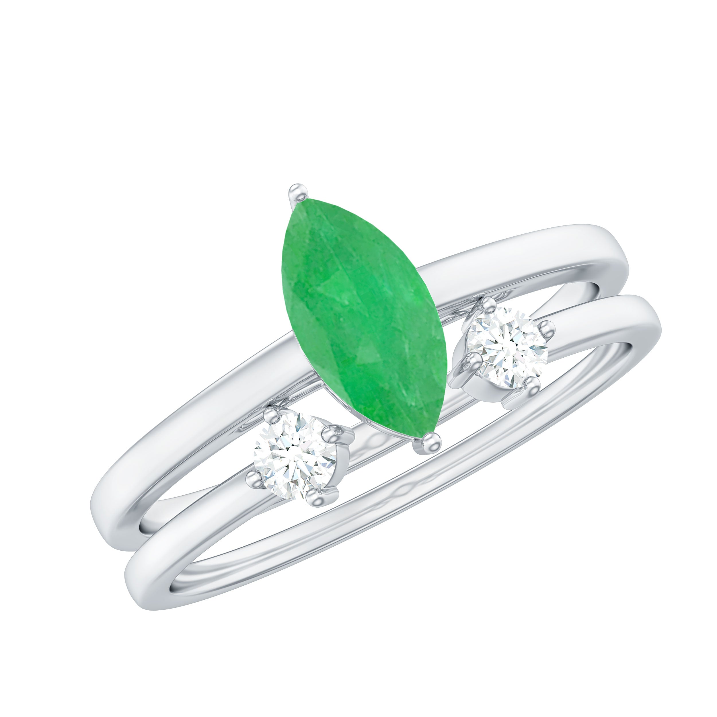 1 CT Marquise shape Emerald Simple Solitaire Ring Set with Diamond Emerald - ( AAA ) - Quality - Rosec Jewels