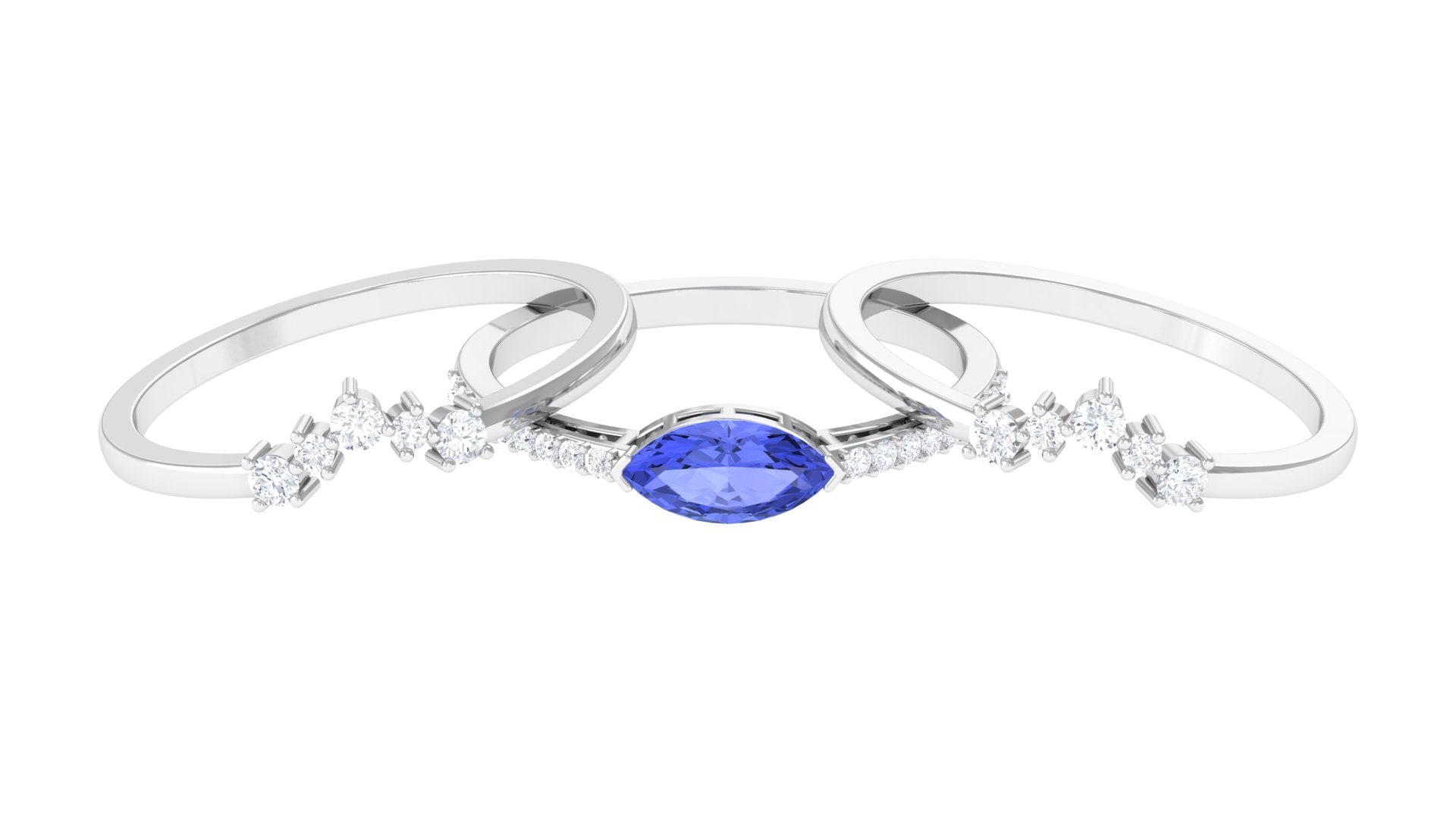 Certified Marquise Tanzanite and Diamond Stackable Ring Set of 3 Tanzanite - ( AAA ) - Quality - Rosec Jewels