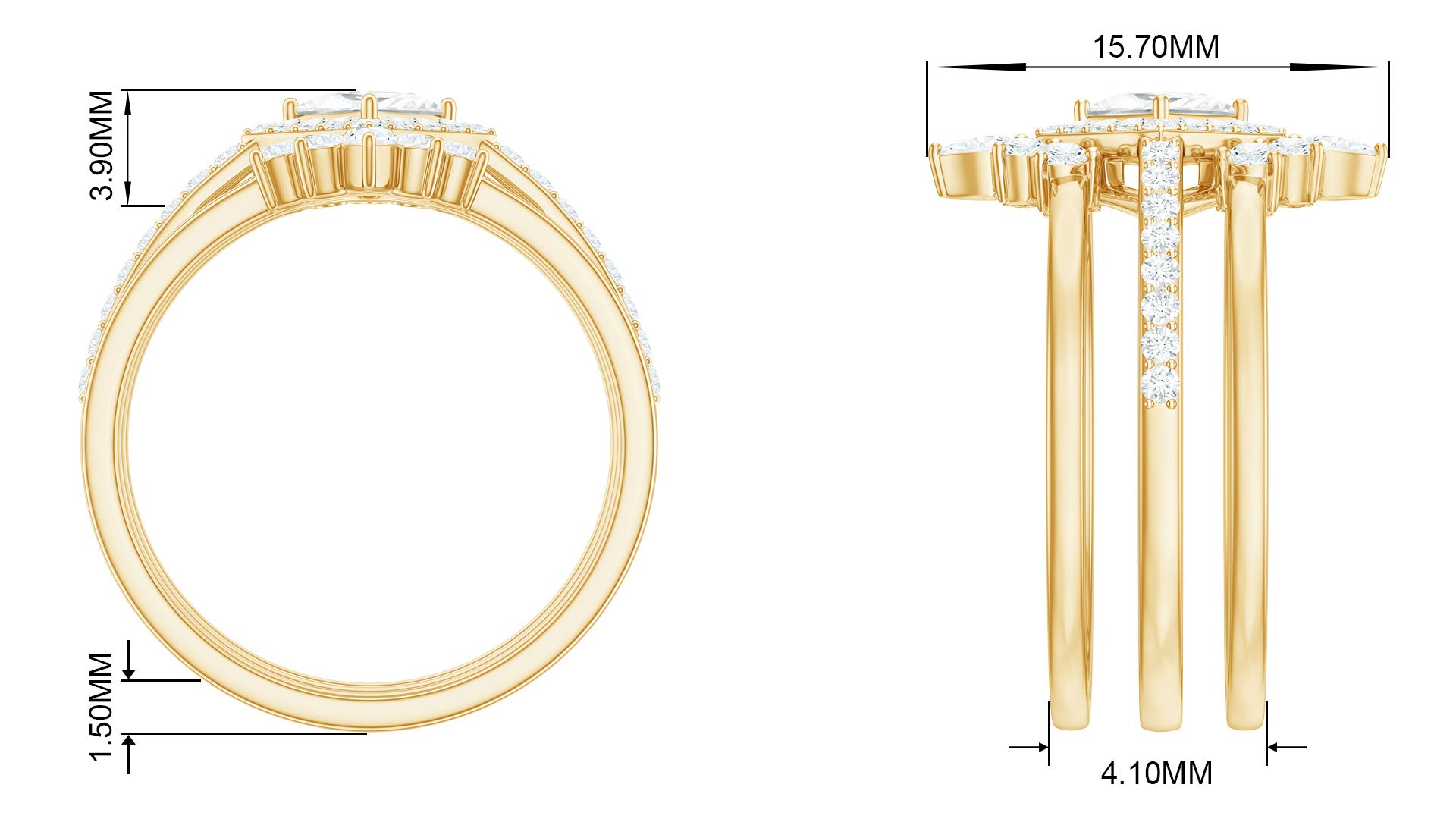 1.50 CT Princess Cut Moissanite Trio Wedding Ring Set Moissanite - ( D-VS1 ) - Color and Clarity - Rosec Jewels