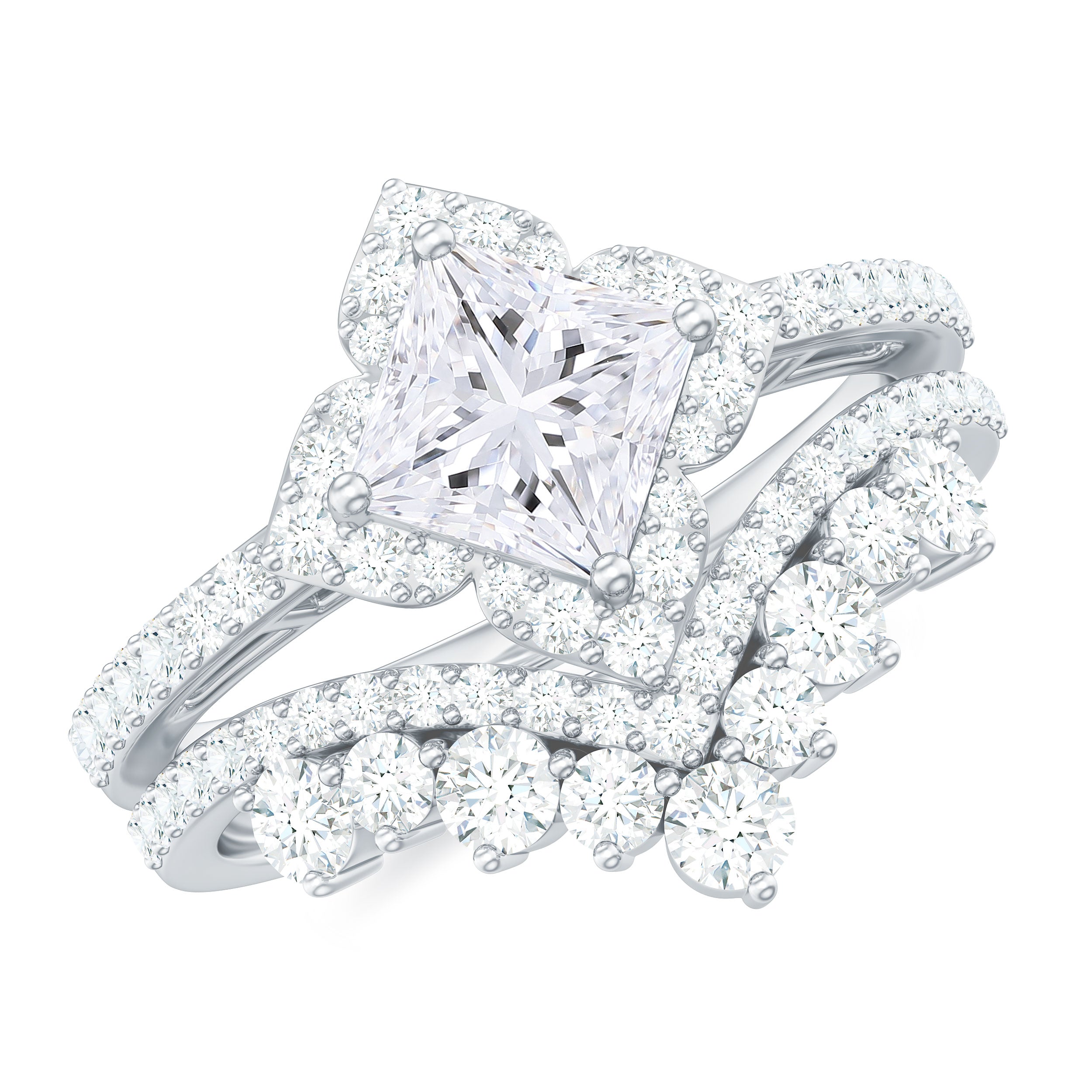 2.50 CT Cubic Zirconia Statement Wedding Ring Set in Gold Zircon - ( AAAA ) - Quality - Rosec Jewels