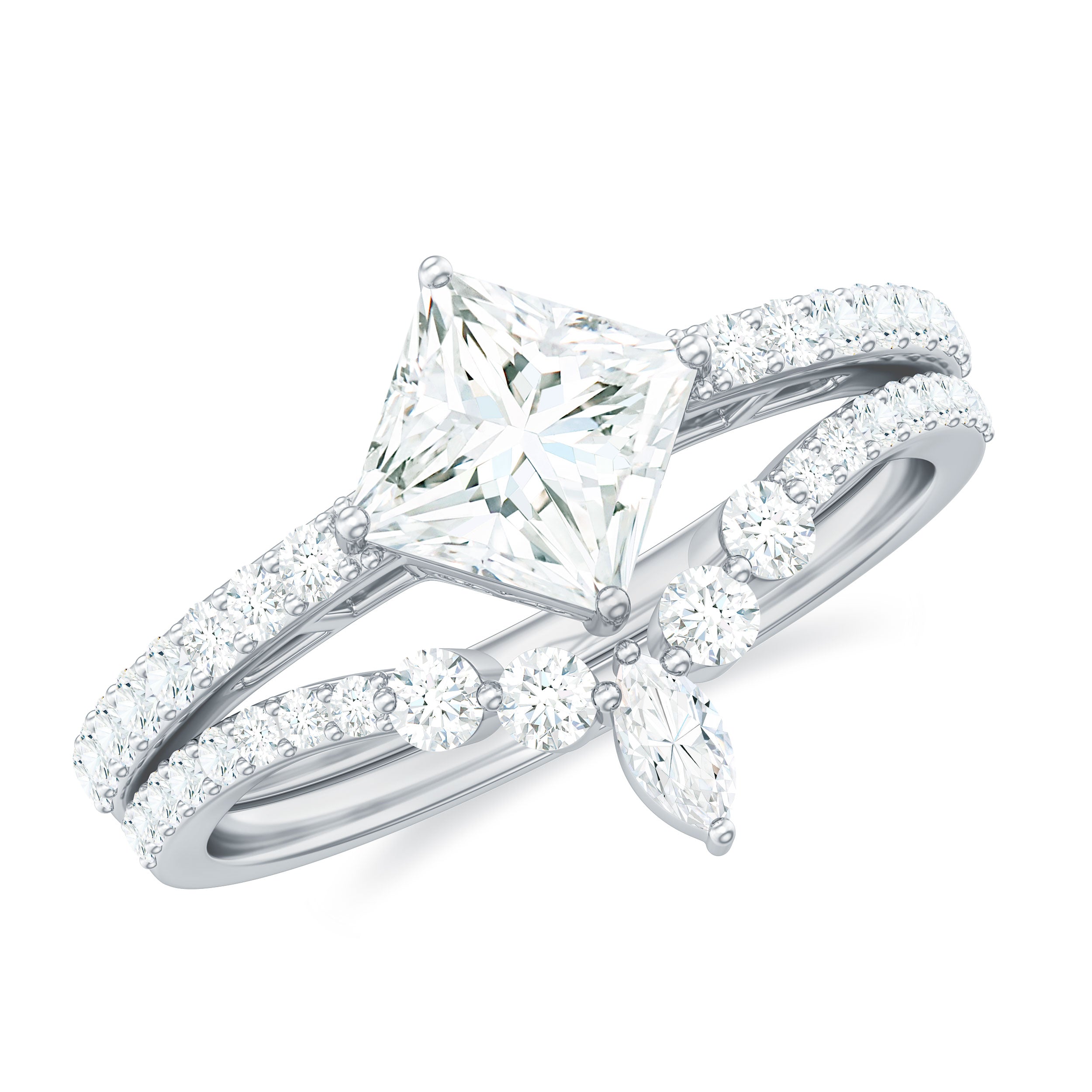 Solitaire Moissanite Designer Wedding Ring Set Moissanite - ( D-VS1 ) - Color and Clarity - Rosec Jewels