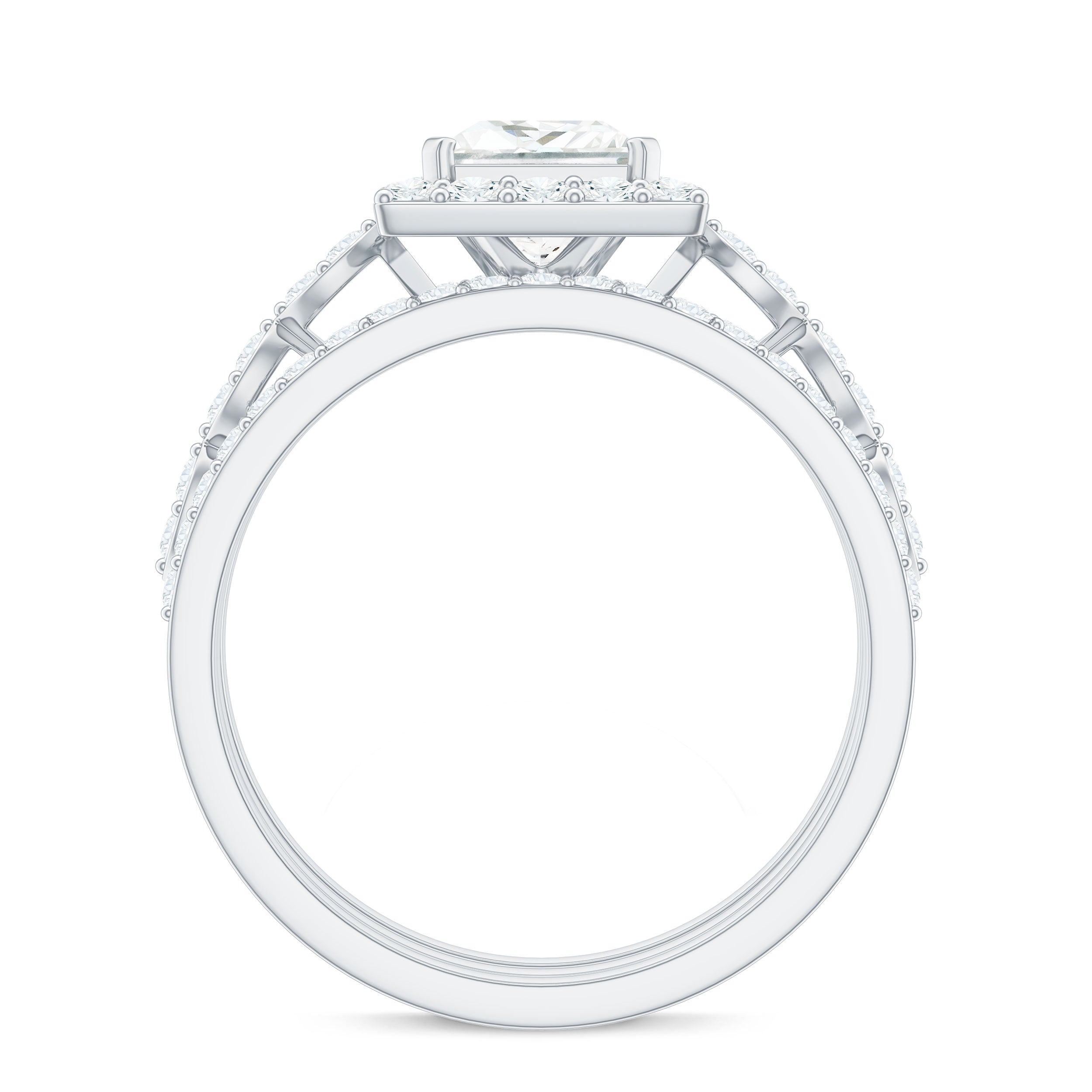 Princess Cut Moissanite Halo Bridal Ring Set Moissanite - ( D-VS1 ) - Color and Clarity - Rosec Jewels