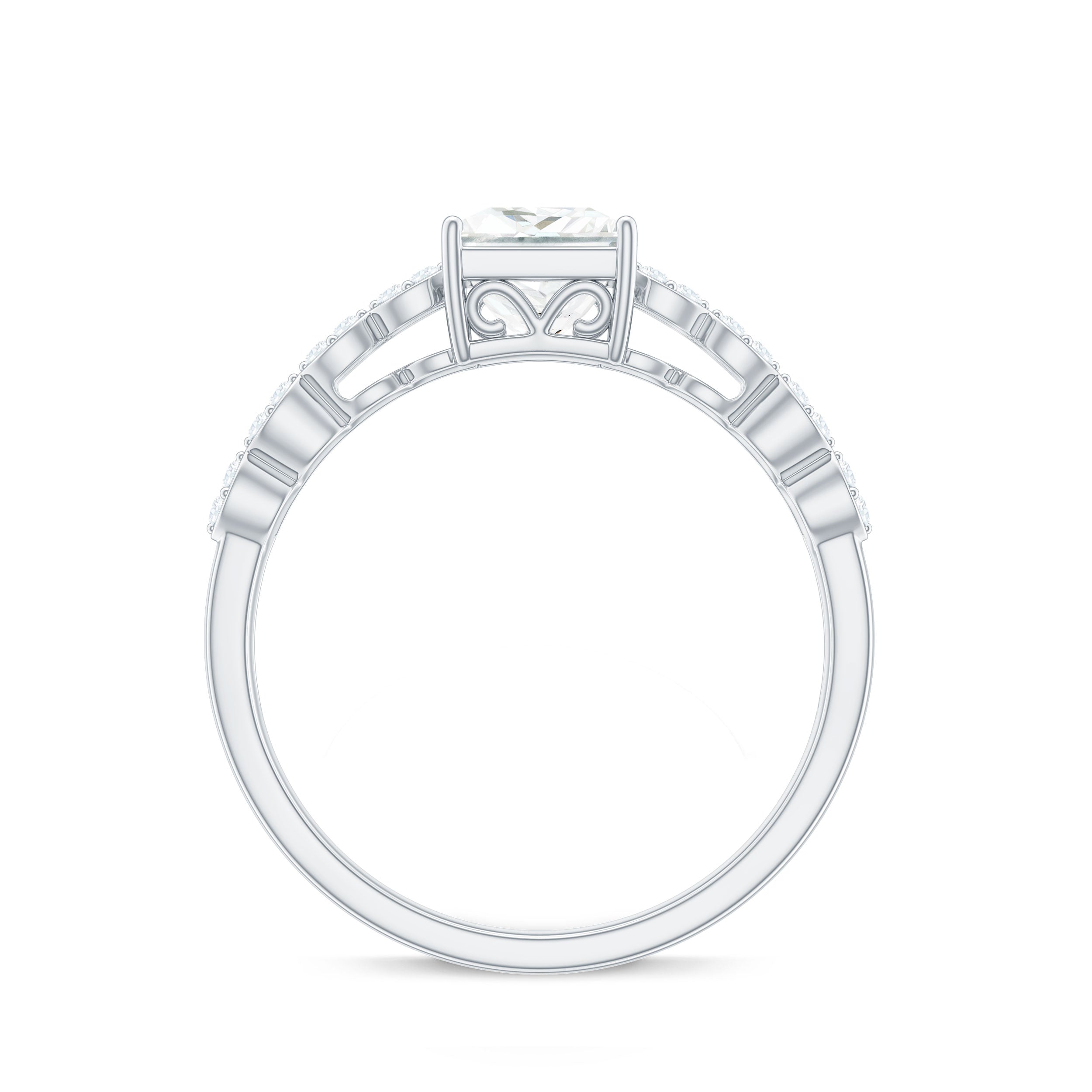 Princess Cut Zircon Double Band Engagement Ring with Side Stones Zircon - ( AAAA ) - Quality - Rosec Jewels