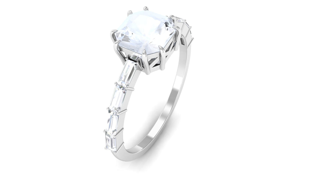 3.5 CT Asscher Cut Moonstone Solitaire Ring with Diamond Side Stones Moonstone - ( AAA ) - Quality - Rosec Jewels