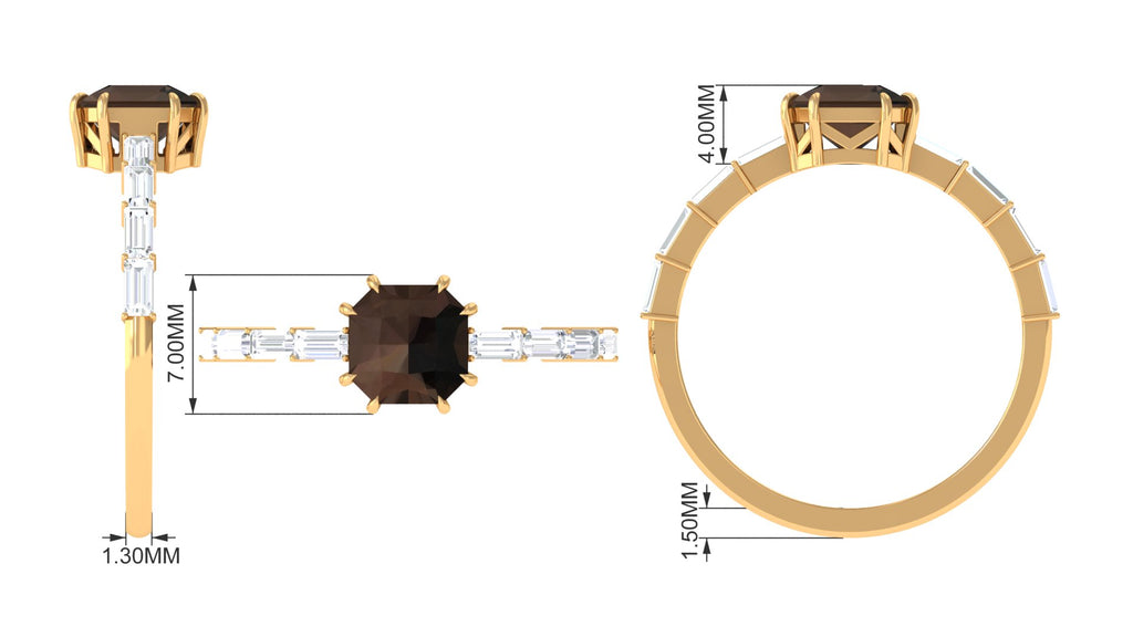 Asscher Cut Smoky Quartz Solitaire Ring with Diamond Smoky Quartz - ( AAA ) - Quality - Rosec Jewels