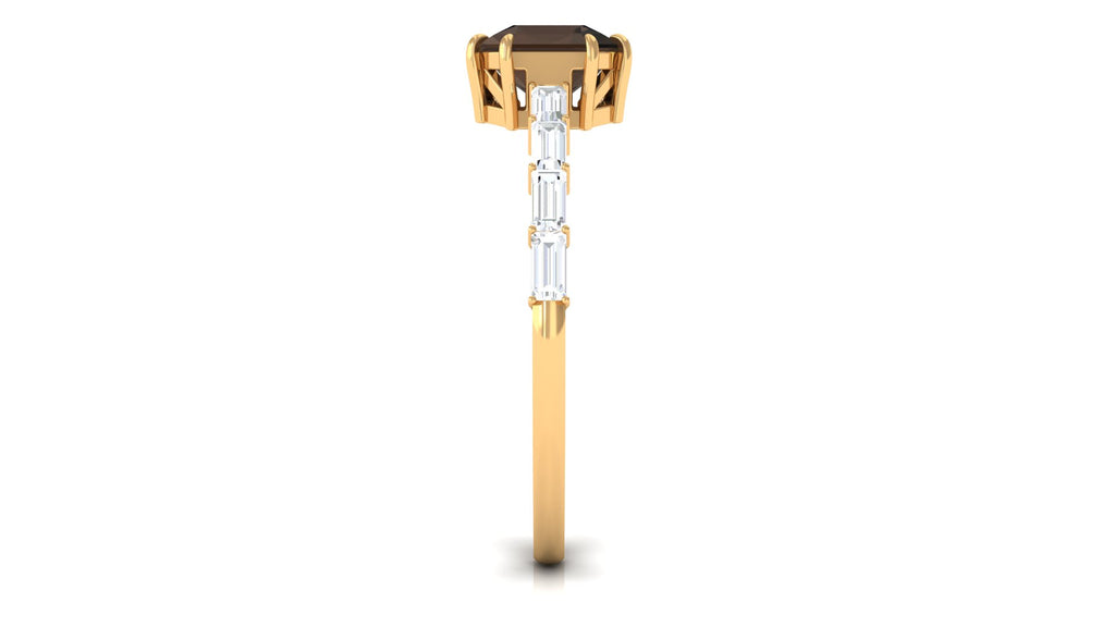 Asscher Cut Smoky Quartz Solitaire Ring with Diamond Smoky Quartz - ( AAA ) - Quality - Rosec Jewels