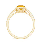 Asscher Cut Citrine Solitaire Ring with Diamond Side Stones Citrine - ( AAA ) - Quality - Rosec Jewels