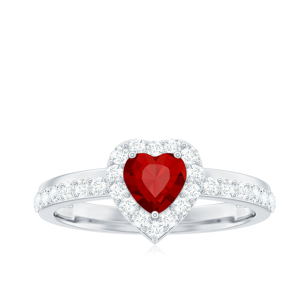 Created Ruby Heart Promise Ring with Diamond Halo Lab Created Ruby - ( AAAA ) - Quality - Rosec Jewels