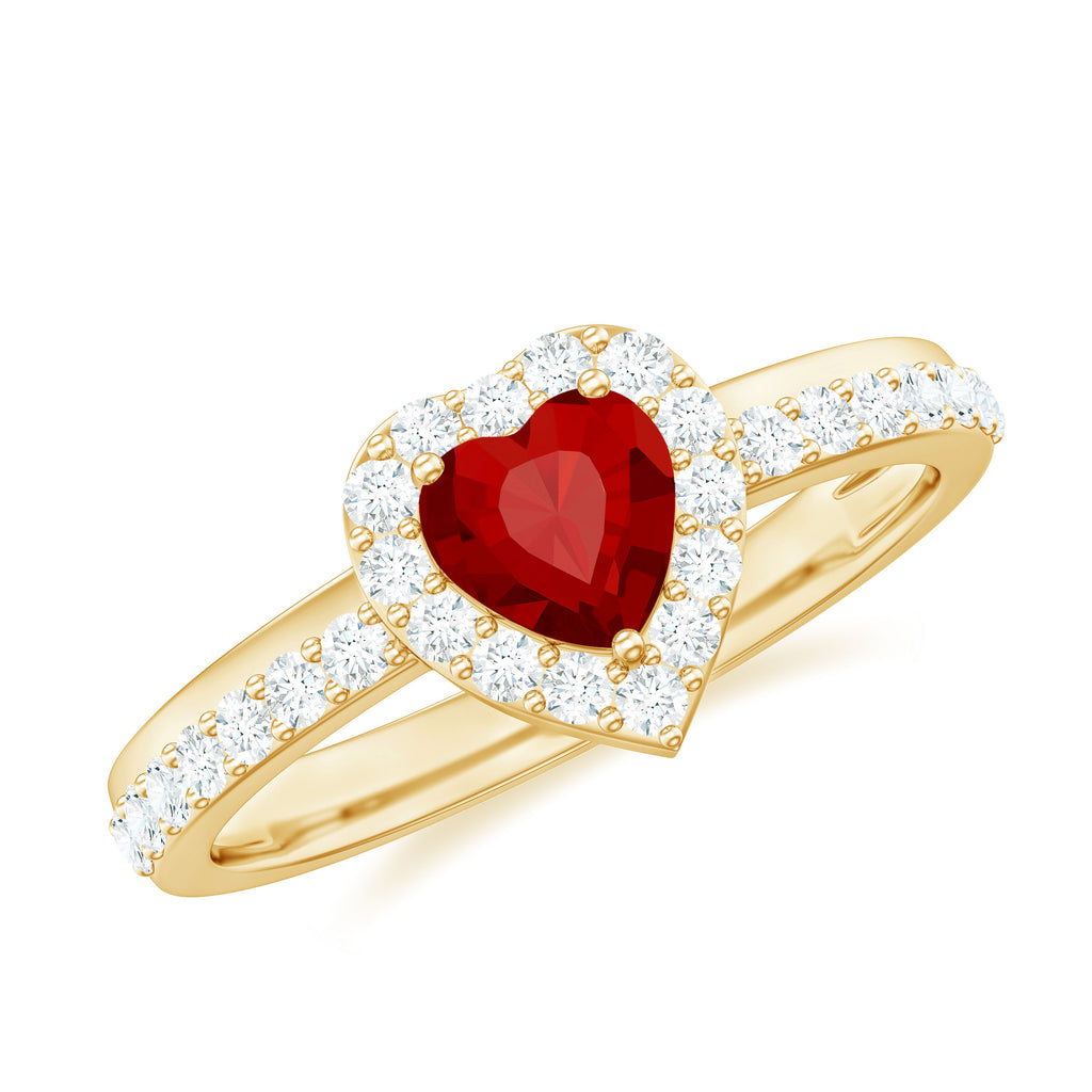 Created Ruby Heart Promise Ring with Diamond Halo Lab Created Ruby - ( AAAA ) - Quality - Rosec Jewels