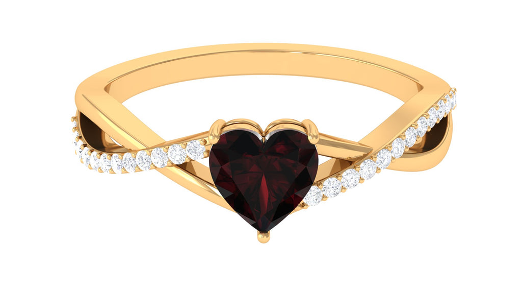 1.25 Ct Heart Garnet Crossover Engagement Ring with Diamond Garnet - ( AAA ) - Quality - Rosec Jewels