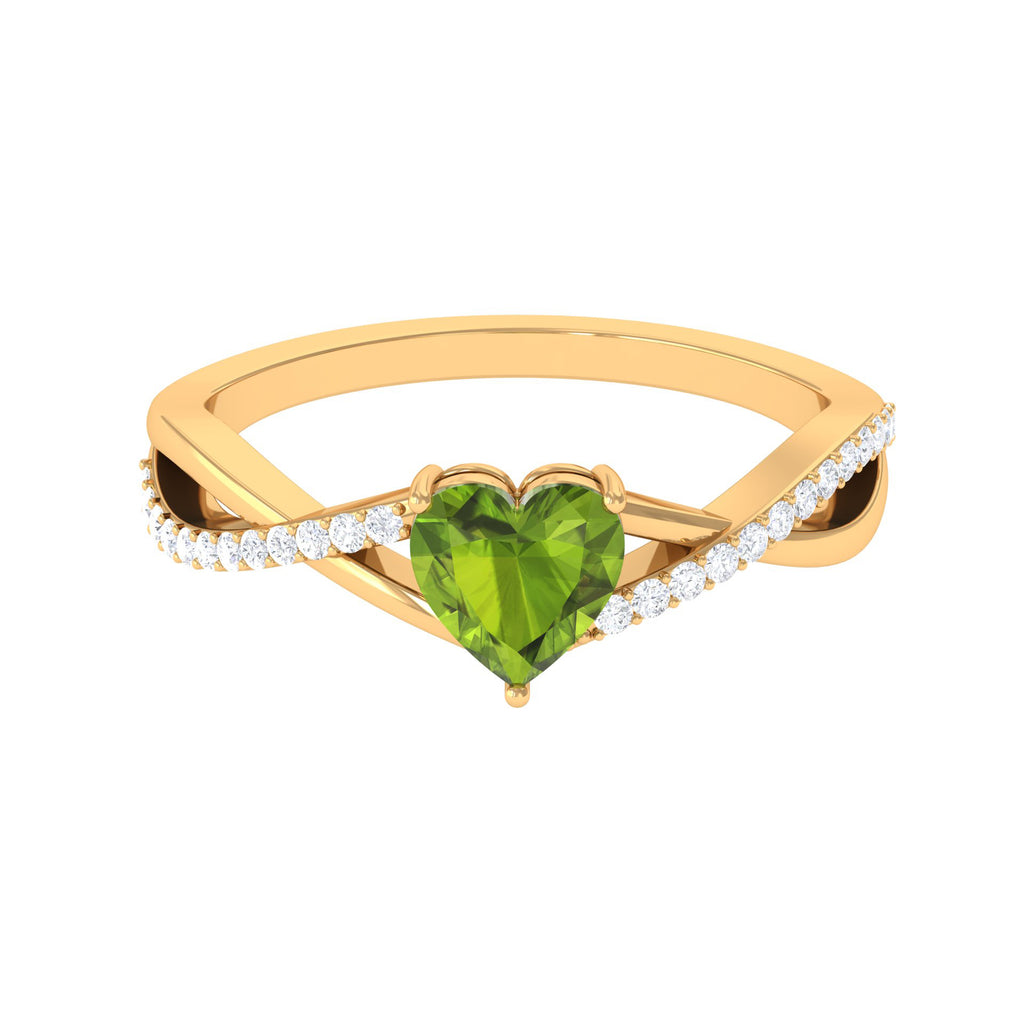 1.25 CT Heart Shape Peridot Solitaire Ring with Diamond Accent Peridot - ( AAA ) - Quality - Rosec Jewels
