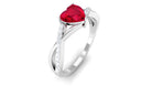Heart Shape Created Ruby Crossover Ring with Diamond Lab Created Ruby - ( AAAA ) - Quality - Rosec Jewels